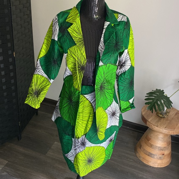 Green Print Blazer & Skirt Matching Sets - Picture 3 of 9